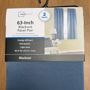 2 pairs- Mainstay 63” light blue blackout curtains